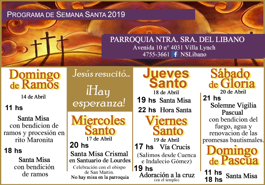 Cronograma de las celebraciones de Semana Santa